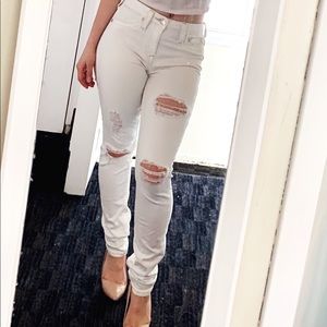 White Ripped Straight-leg Jeans